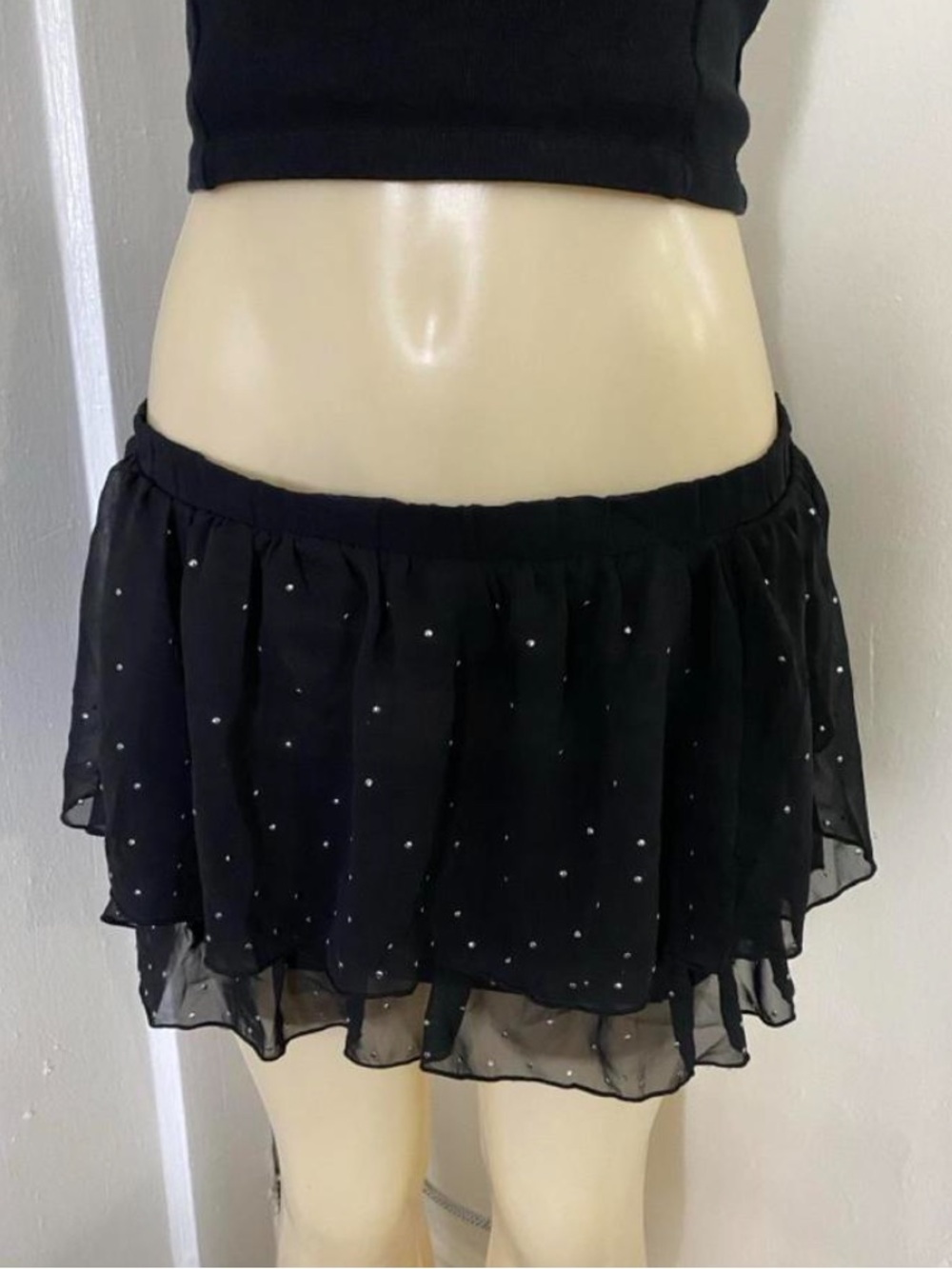 Black Sparkle Layered Mini Skirt